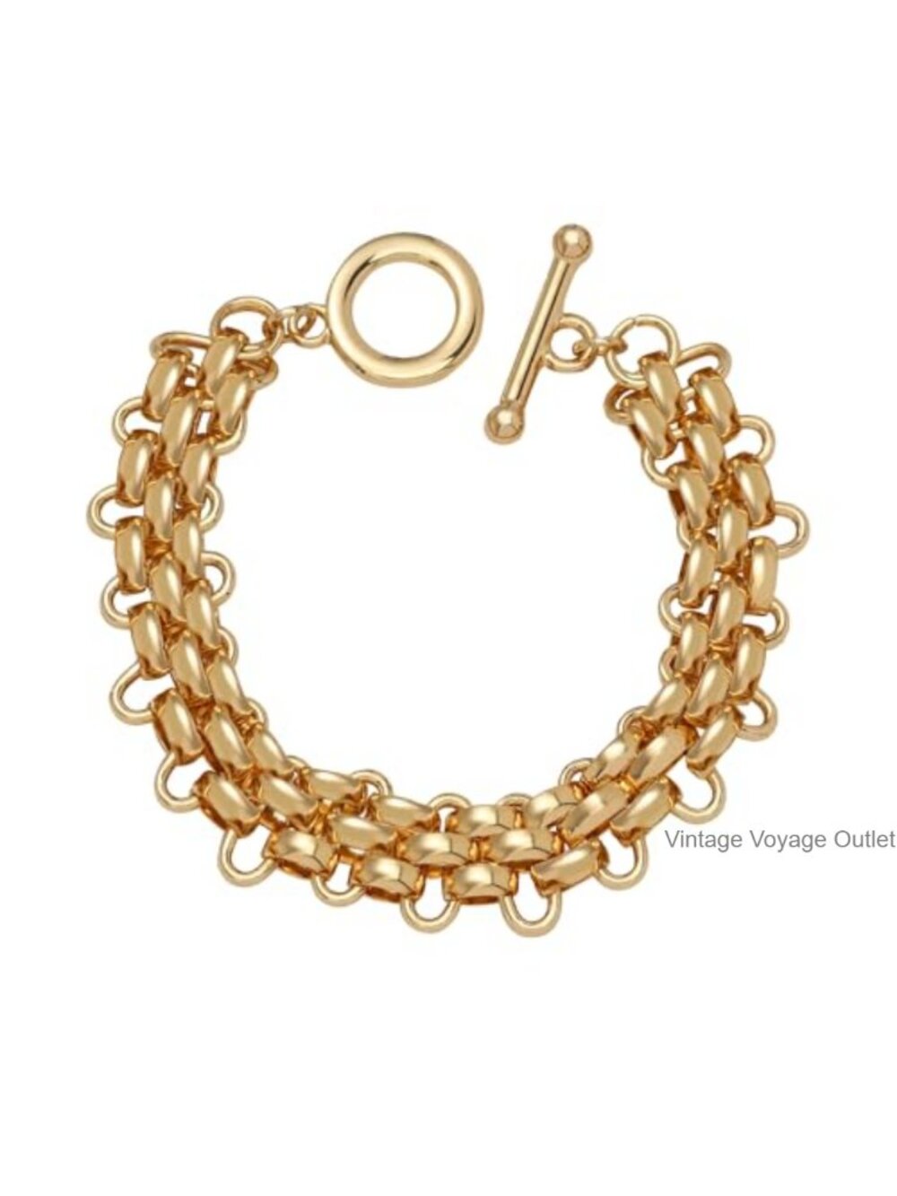 Gold & Silver Plated Link Bracelet with Heart Charm - TO Clasp, 7.28 Inches